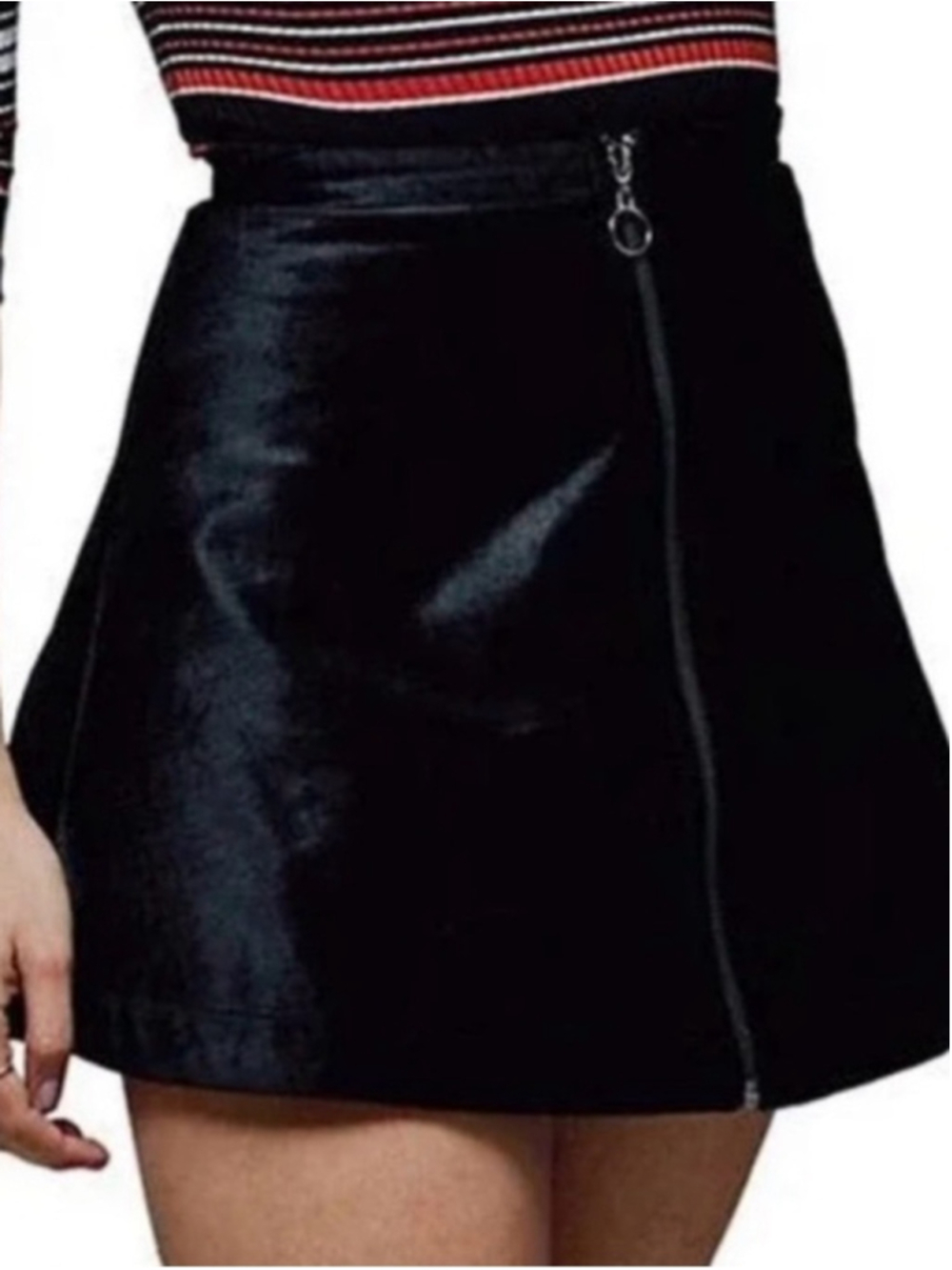 Free People Black Circle Skirt with Front Zip velvet 8
#31